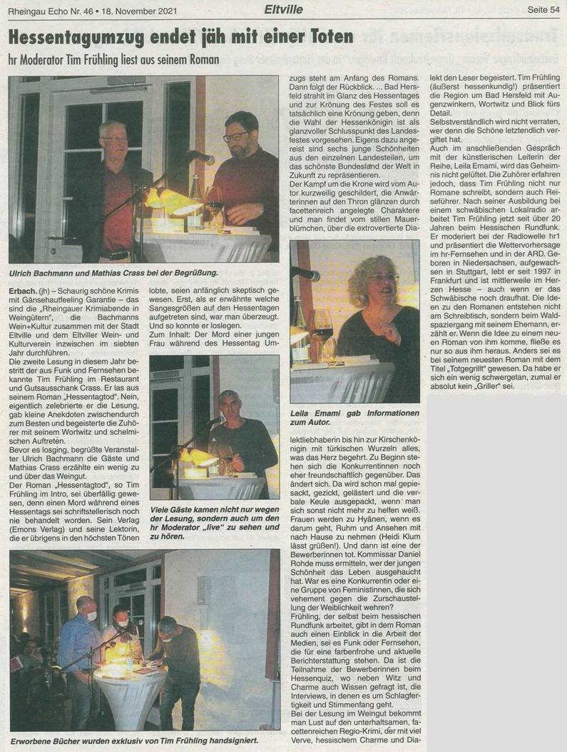 Zeitungsausschnitt aus Rheingauecho Nr. 46 vom 18. November 2021